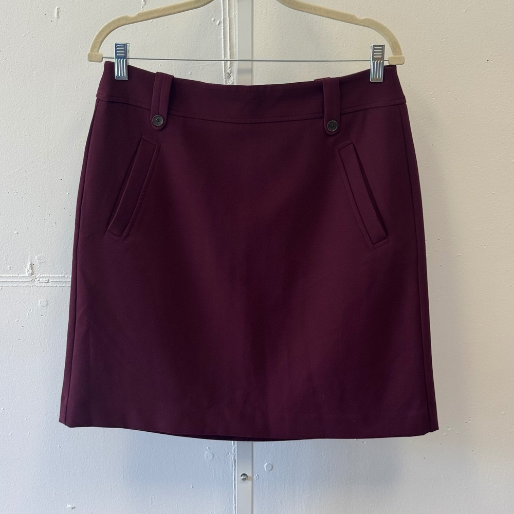 Ann Taylor LOFT Burgundy Maroon Mini Skirt Size 8 A-Line Stretch Pockets Career